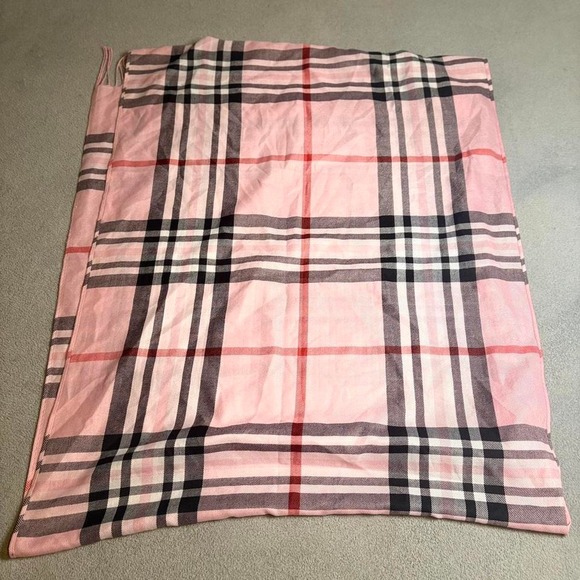 Light Pink & Tan Checkered Pashmina Scarf with fringe, - Picture 2 of 4